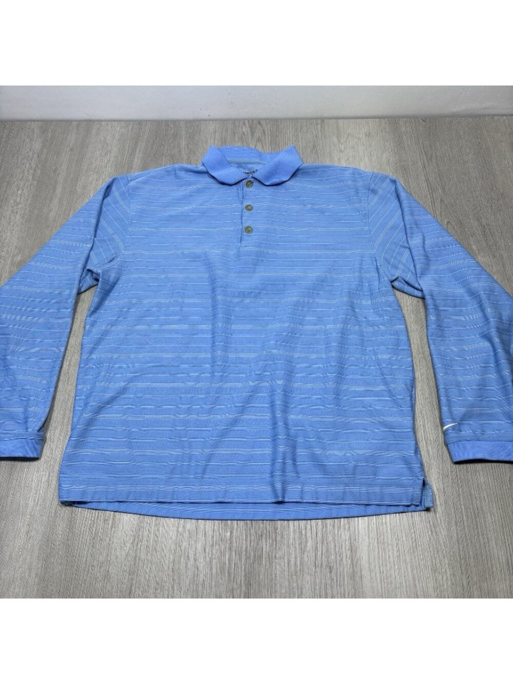 Nike Golf Polo Shirt Men Blue Stripe Long Sleeve Dri-Fit Performance Size S
